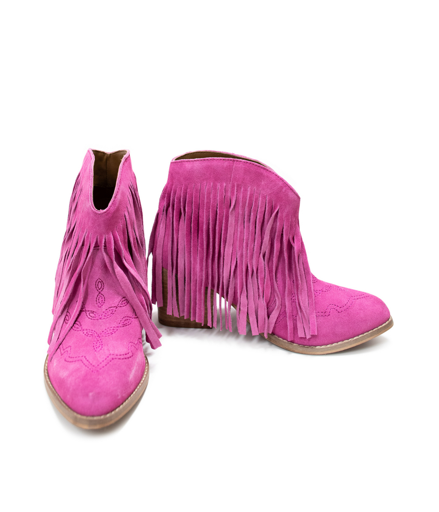 Amos Fringe Ankle Bootie in Magenta Suede - Glamourous Grace