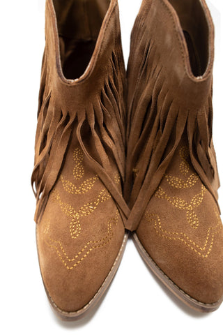 Amos Fringe Ankle Bootie in Tan Suede - Glamourous Grace