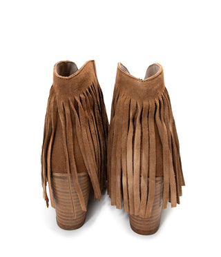 Amos Fringe Ankle Bootie in Tan Suede - Glamourous Grace