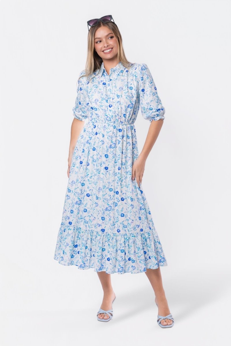 Amy Dress (White Blue) - Glamourous Grace