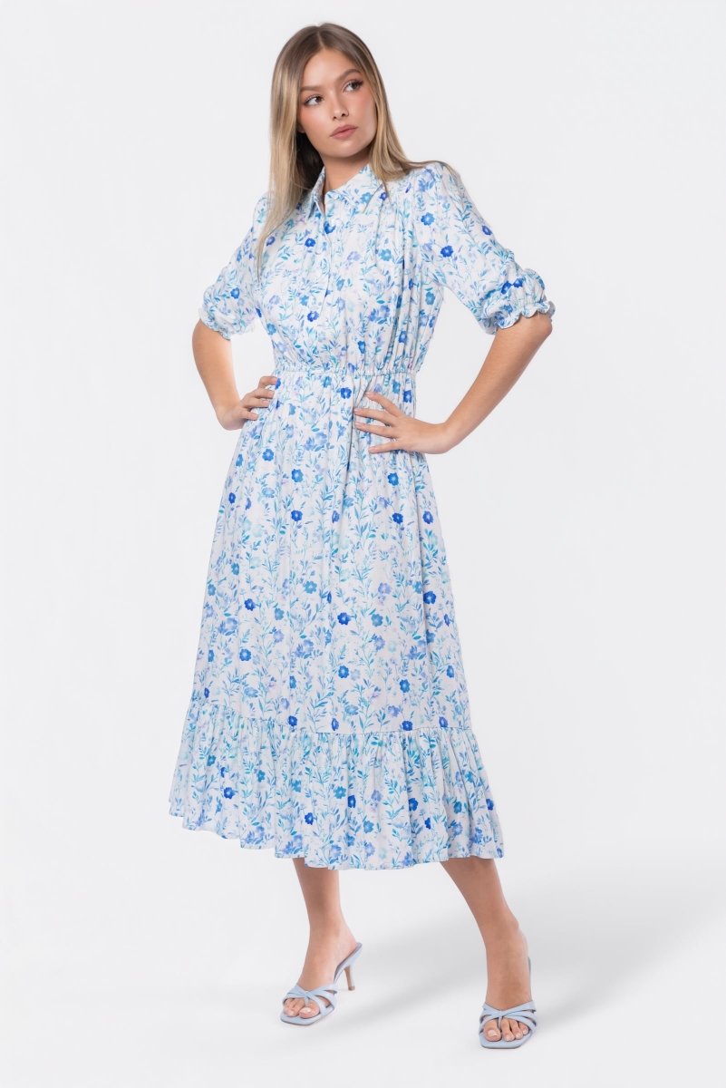 Amy Dress (White Blue) - Glamourous Grace