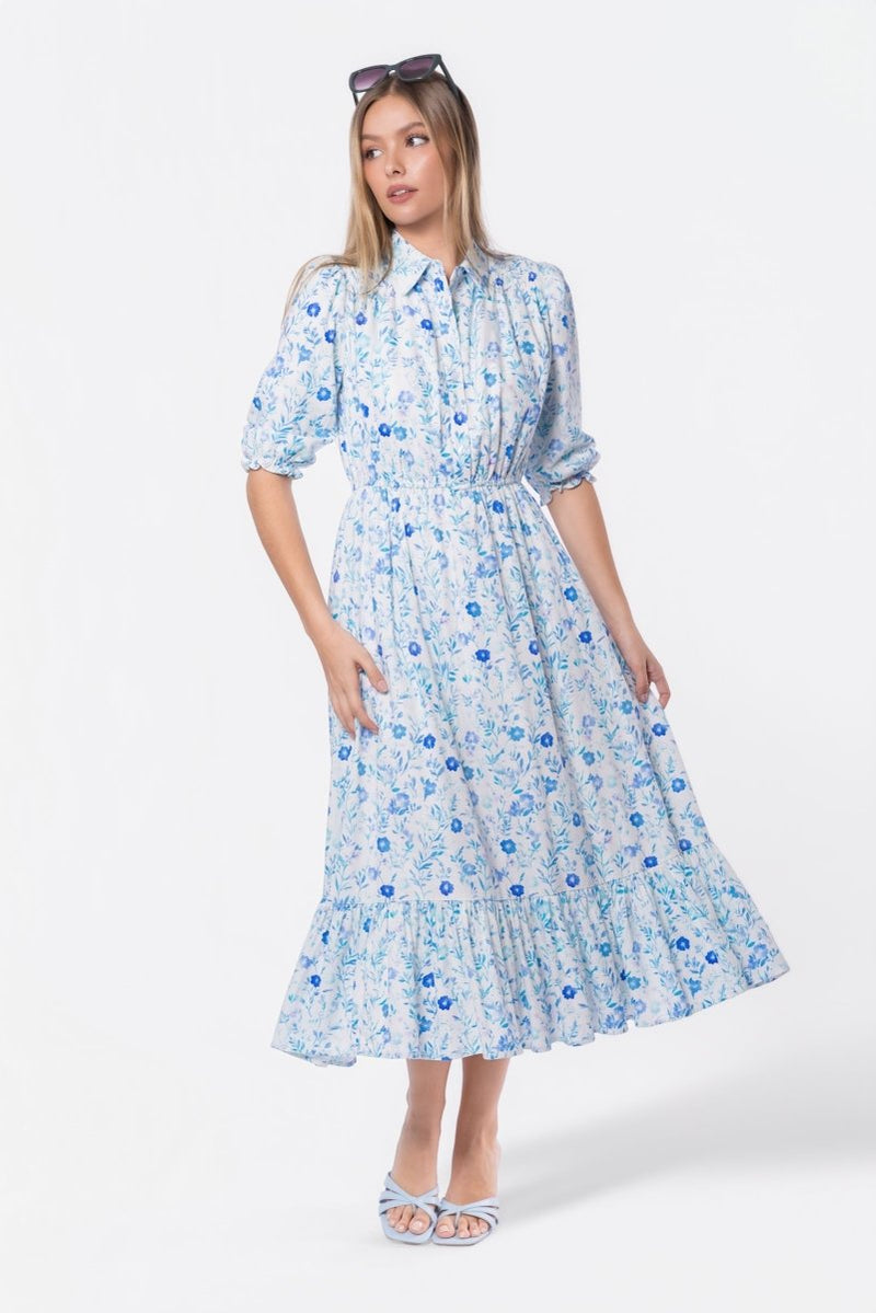 Amy Dress (White Blue) - Glamourous Grace