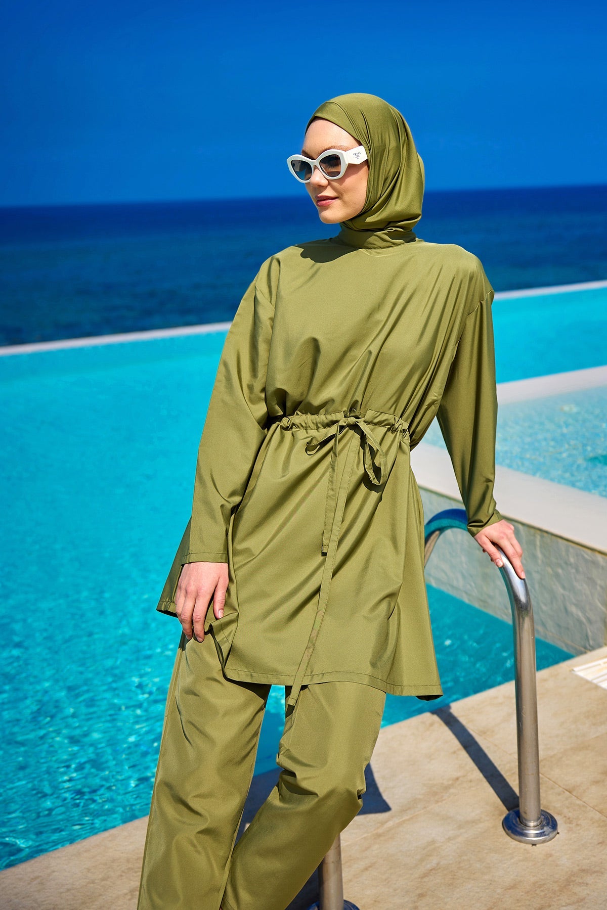 Andalus Full Coverage Burkini Set with Front Ruching A2502-5 - Glamourous Grace