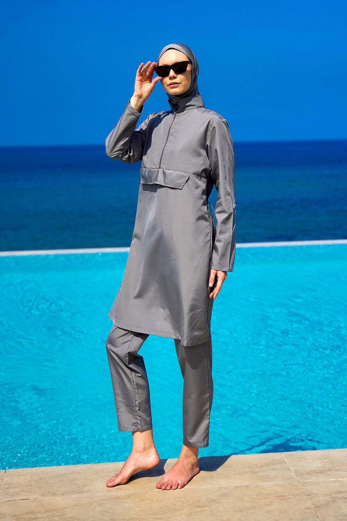 Andalus Gray Full Coverage Burkini Set for Women A2503-4 - Glamourous Grace
