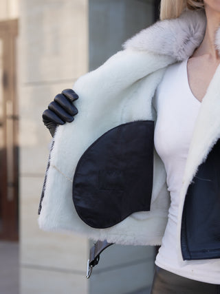 Willow Genuine Shearling Coat in Black/White