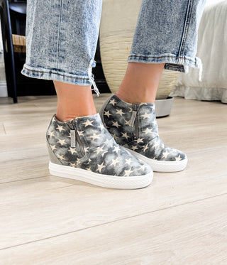 Ari Sneaker Wedge in Denim - Glamourous Grace