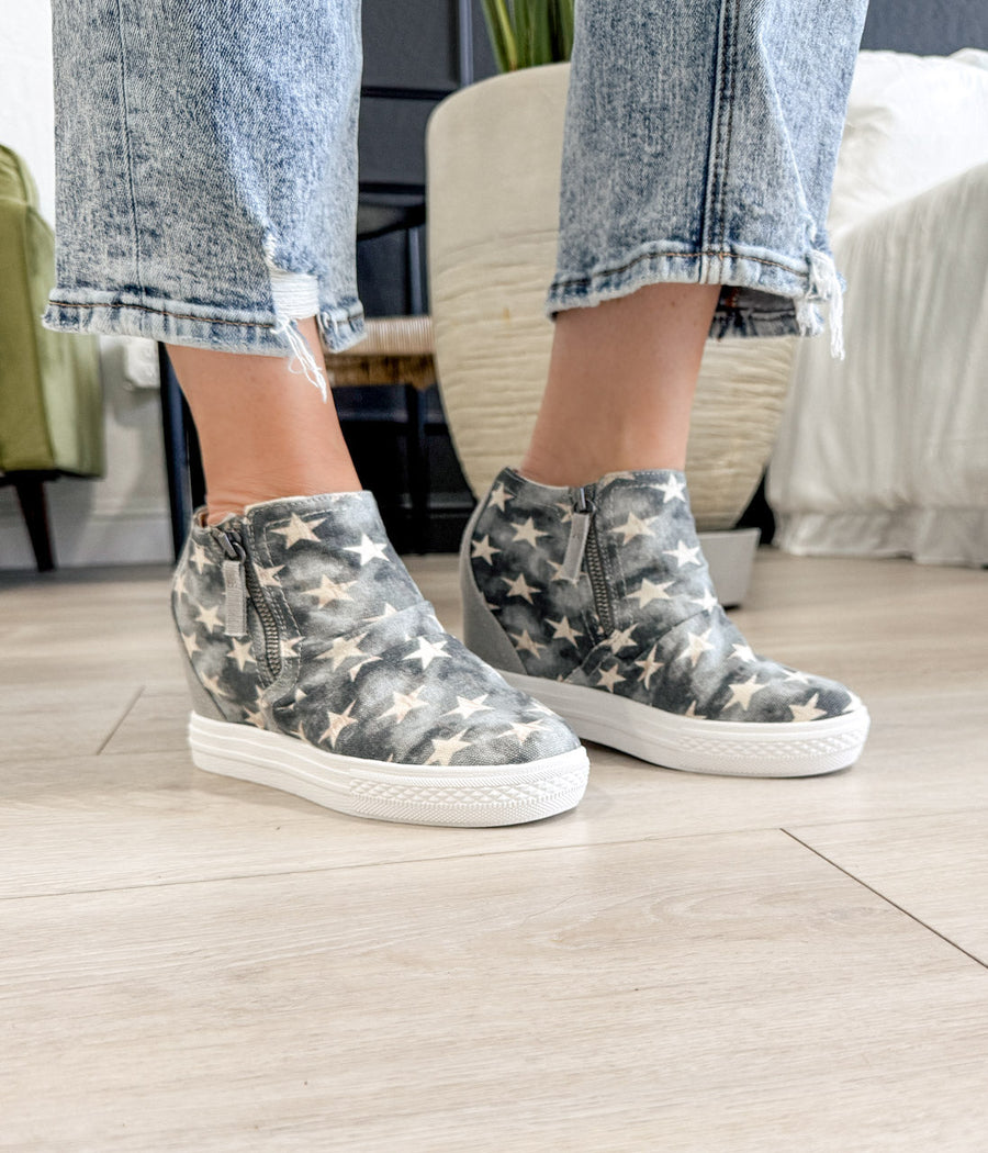 Ari Sneaker Wedge in Denim - Glamourous Grace