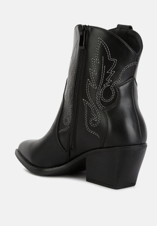 Aries Ankle Length Block Heel Cowboy Boots - Glamourous Grace