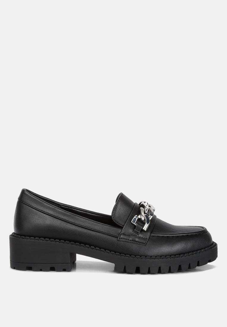 Ashby Faux Leather Chunky Block Heel Loafers - Glamourous Grace