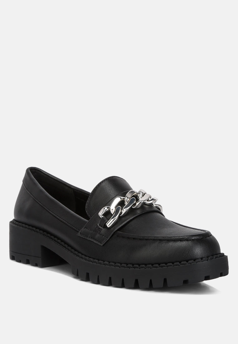 Ashby Faux Leather Chunky Block Heel Loafers - Glamourous Grace