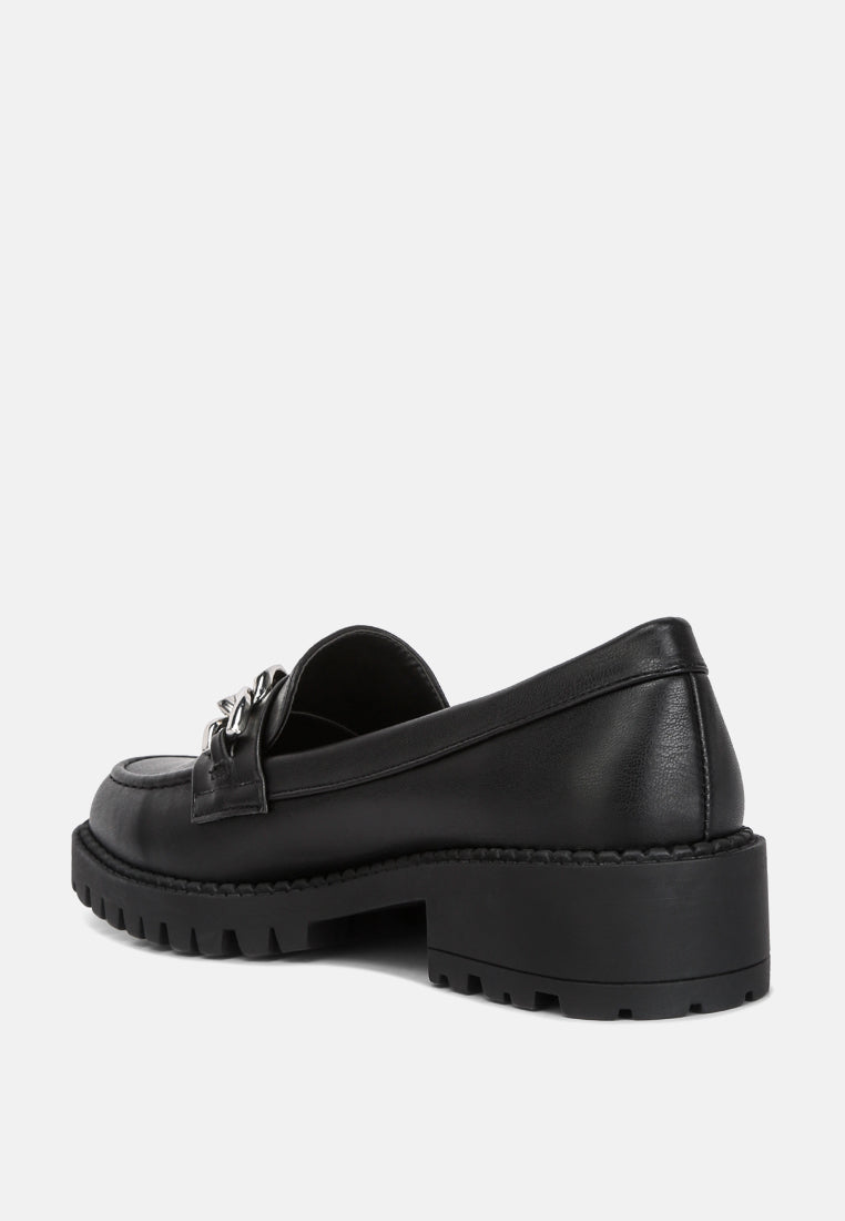 Ashby Faux Leather Chunky Block Heel Loafers - Glamourous Grace
