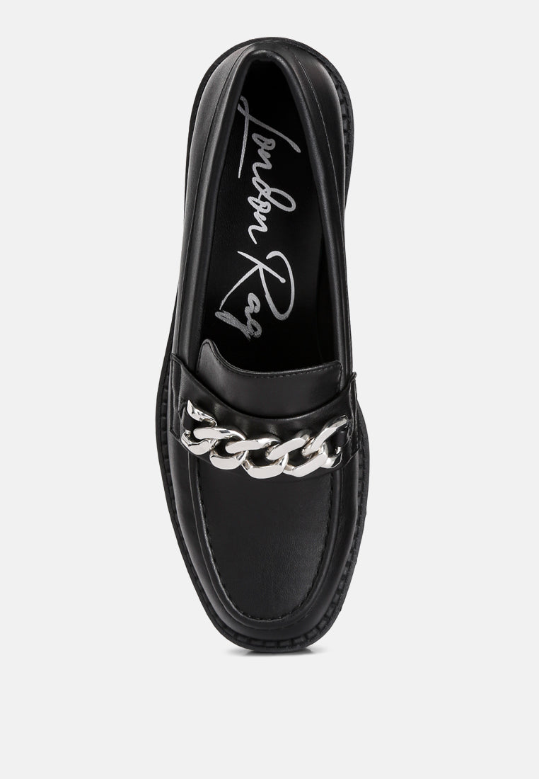 Ashby Faux Leather Chunky Block Heel Loafers - Glamourous Grace