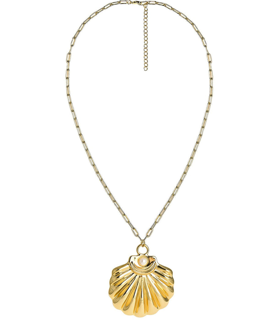 Ashley - Large Gold & Pearl Shell Charm Necklace - 18k Gold Plated - Glamourous Grace