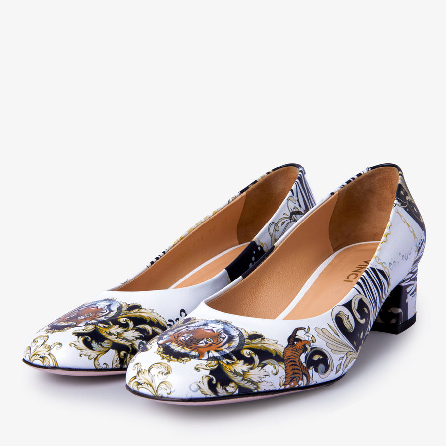 The Perugia White Leather Lower Heel Pump Women Shoe - Glamourous Grace