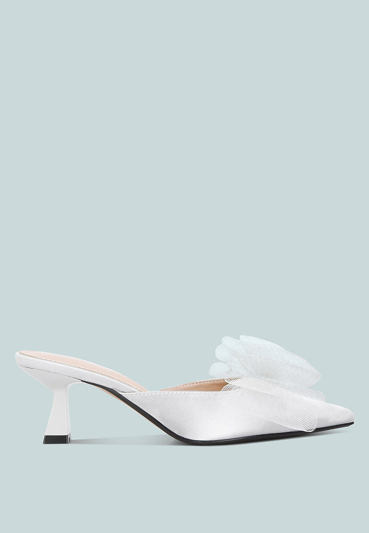 Asma Organza Bow Embellished Satin Mules - Glamourous Grace