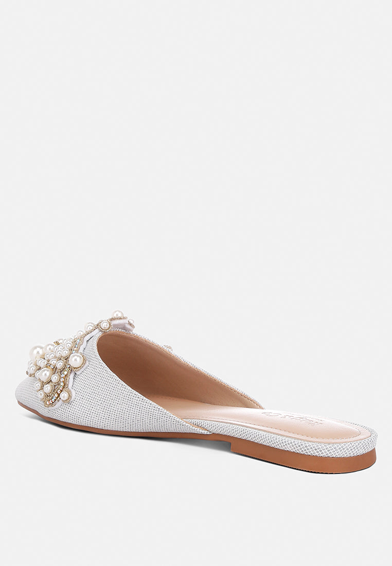 Astre Pearl Embellished Shimmer Mules - Glamourous Grace