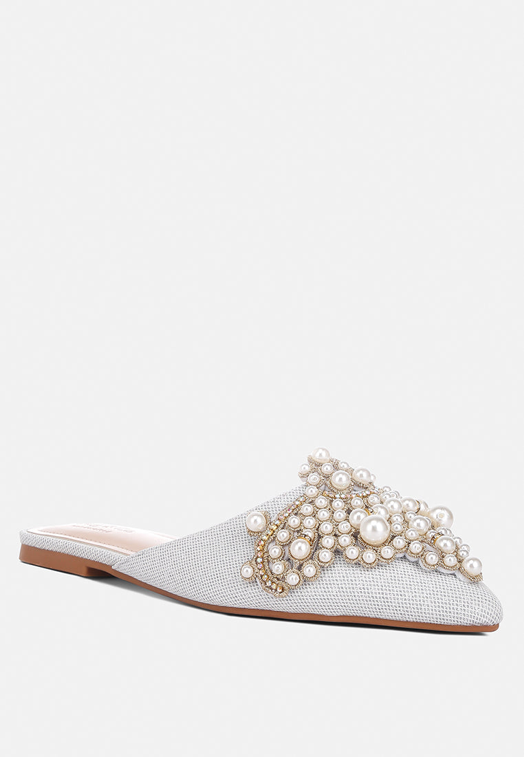 Astre Pearl Embellished Shimmer Mules - Glamourous Grace