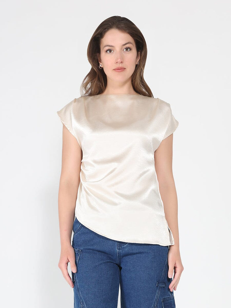 Asymmetrical side pleats short sleeve top - Glamourous Grace