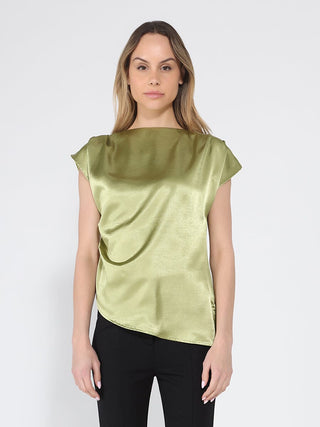 Asymmetrical side pleats short sleeve top