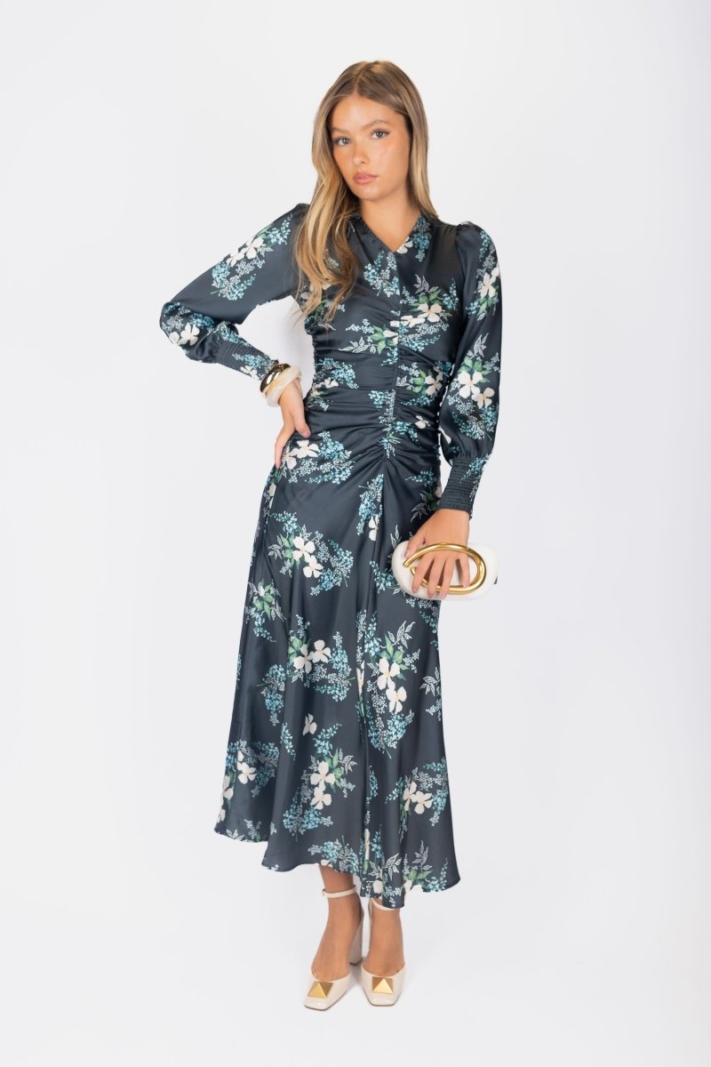 Audrey Dress Long Sleeve (Dark Green Ground) - Glamourous Grace