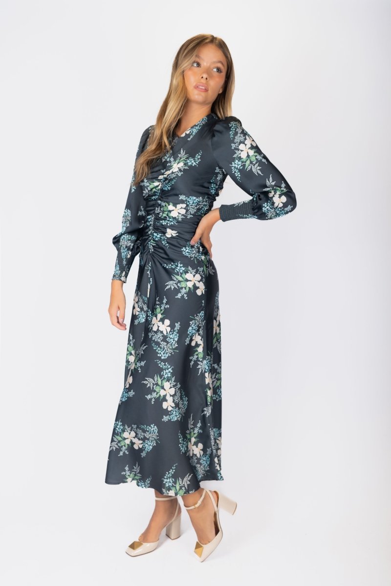 Audrey Dress Long Sleeve (Dark Green Ground) - Glamourous Grace