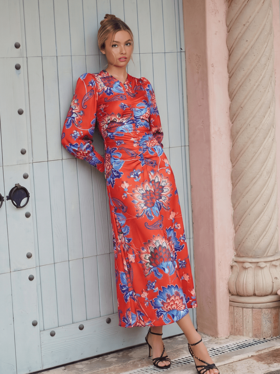 Audrey Dress Long Sleeve (Red/Blue) - Glamourous Grace