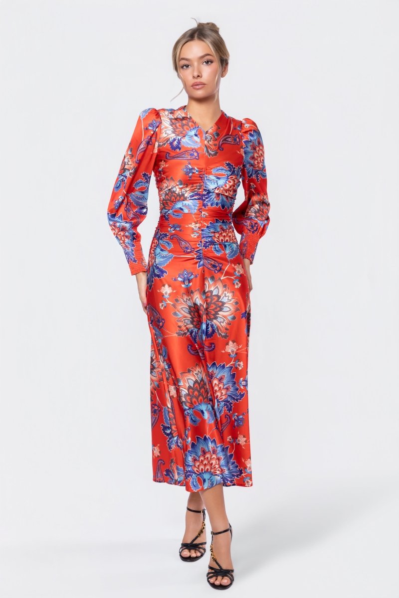 Audrey Dress Long Sleeve (Red/Blue) - Glamourous Grace