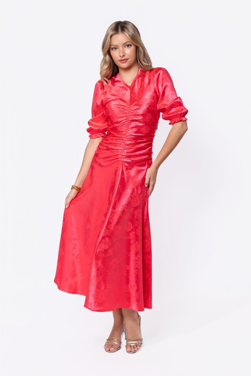 Audrey Dress Short Sleeve (Coral Pink) - Glamourous Grace