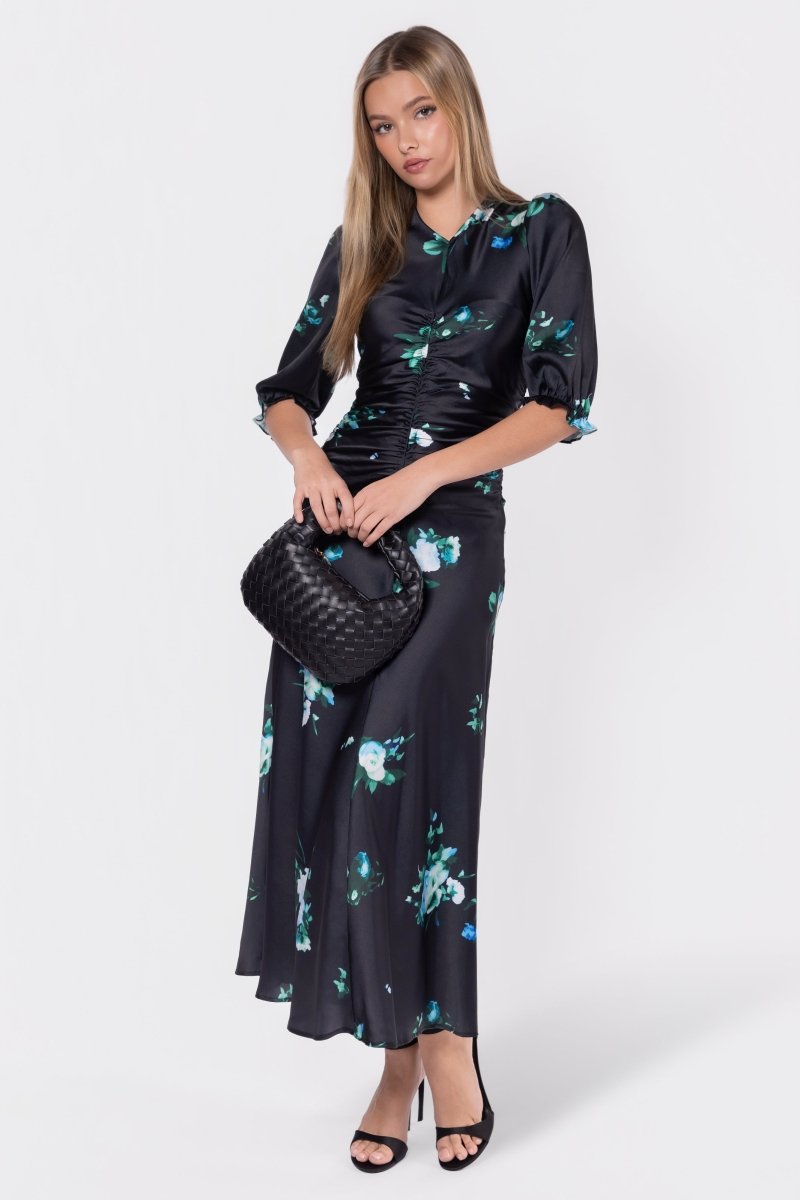 Audrey Dress Short  Sleeve (Dark Green Flower) - Glamourous Grace