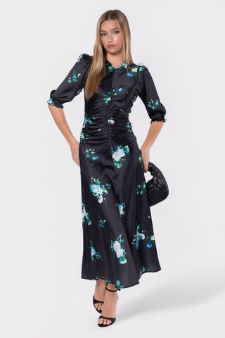 Audrey Dress Short  Sleeve (Dark Green Flower)