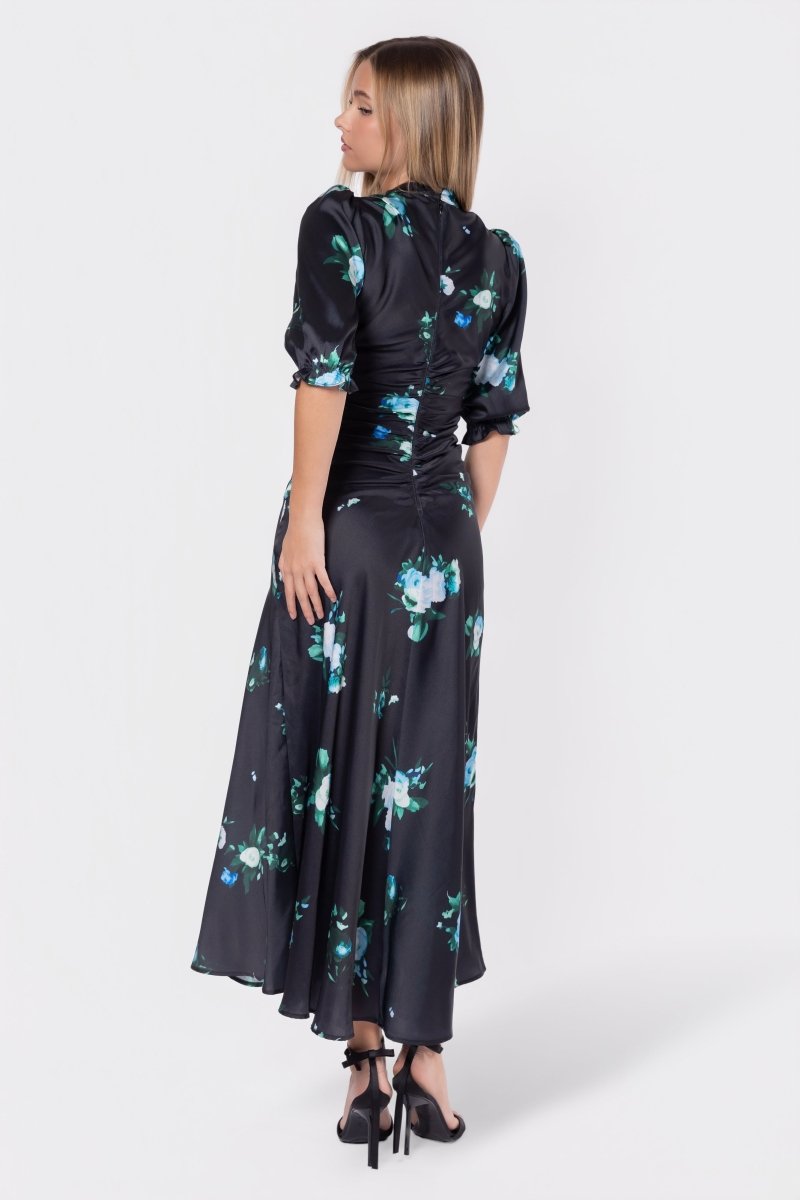 Audrey Dress Short  Sleeve (Dark Green Flower) - Glamourous Grace