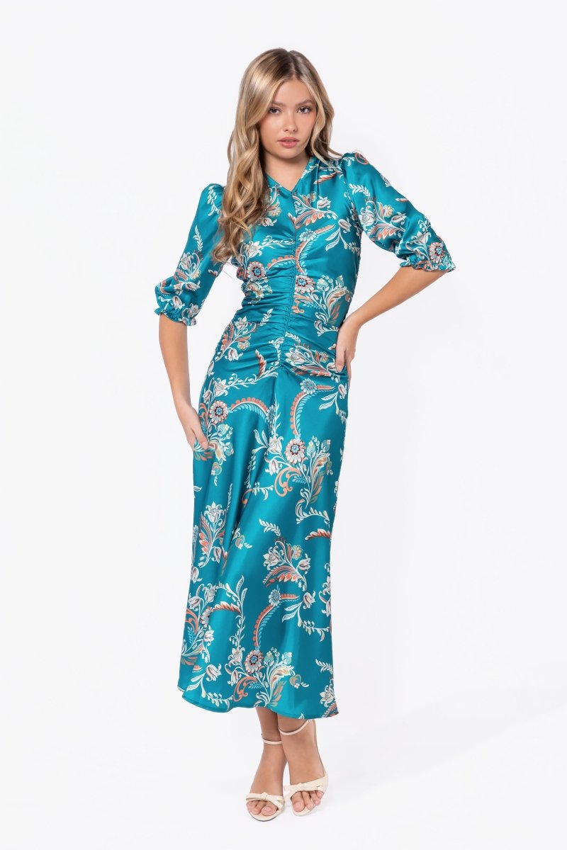 Audrey Dress Short Sleeve (Green Pattern) - Glamourous Grace