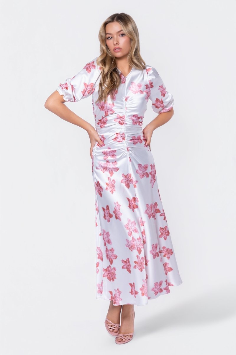 Audrey Dress Short Sleeve (Ivory Pink) - Glamourous Grace