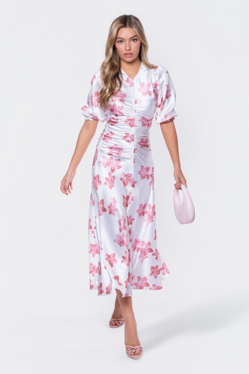 Audrey Dress Short Sleeve (Ivory Pink) - Glamourous Grace