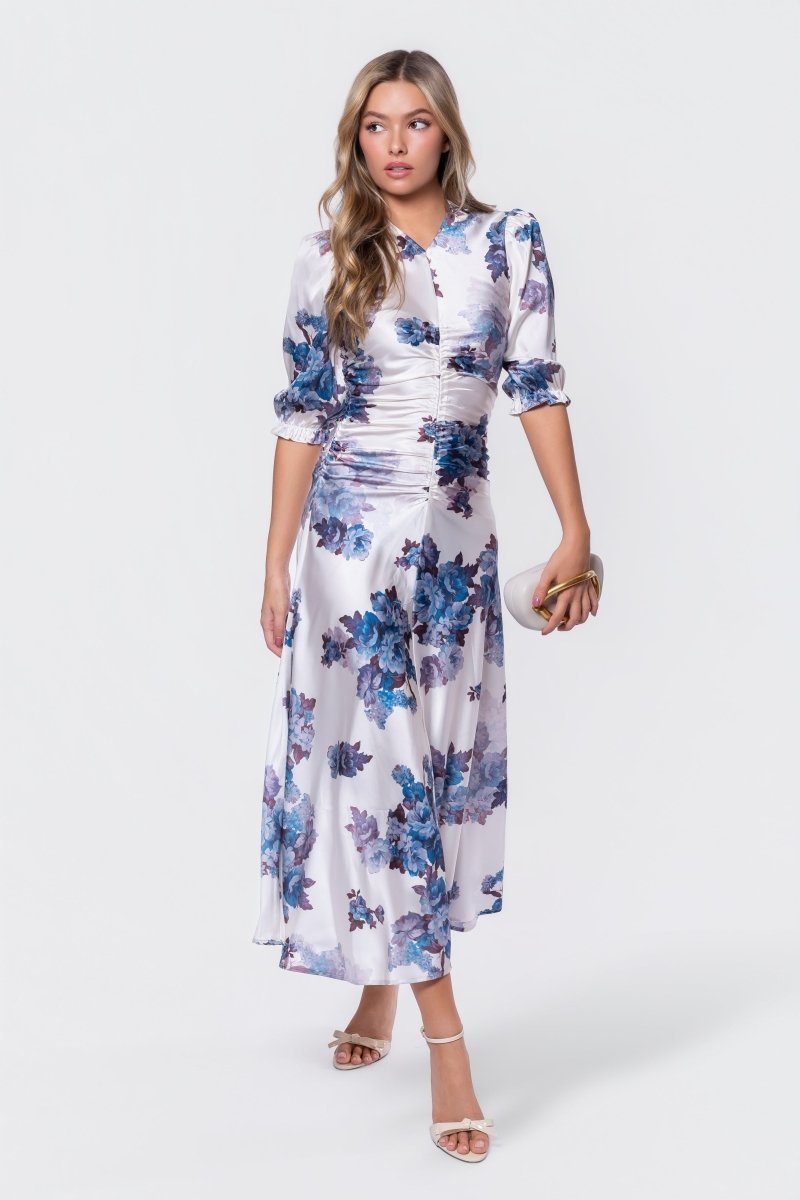 Audrey Dress Short Sleeve (Ivory Purple) - Glamourous Grace