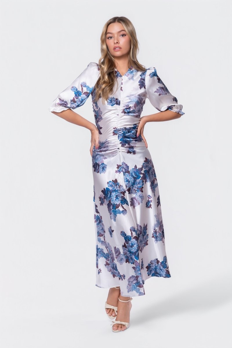 Audrey Dress Short Sleeve (Ivory Purple) - Glamourous Grace