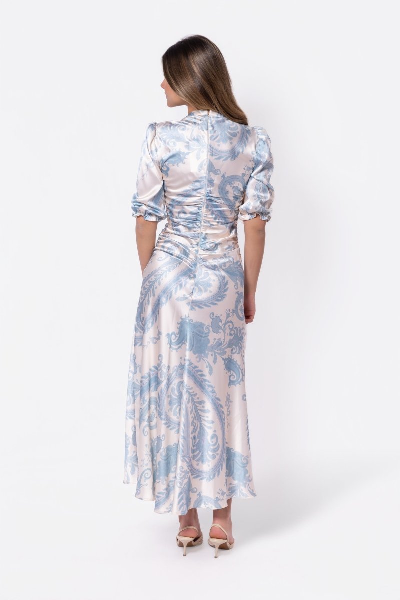 Audrey Dress Short Sleeve (Ivory/Blue) - Glamourous Grace