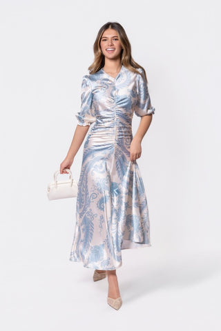 Audrey Dress Short Sleeve (Ivory/Blue)