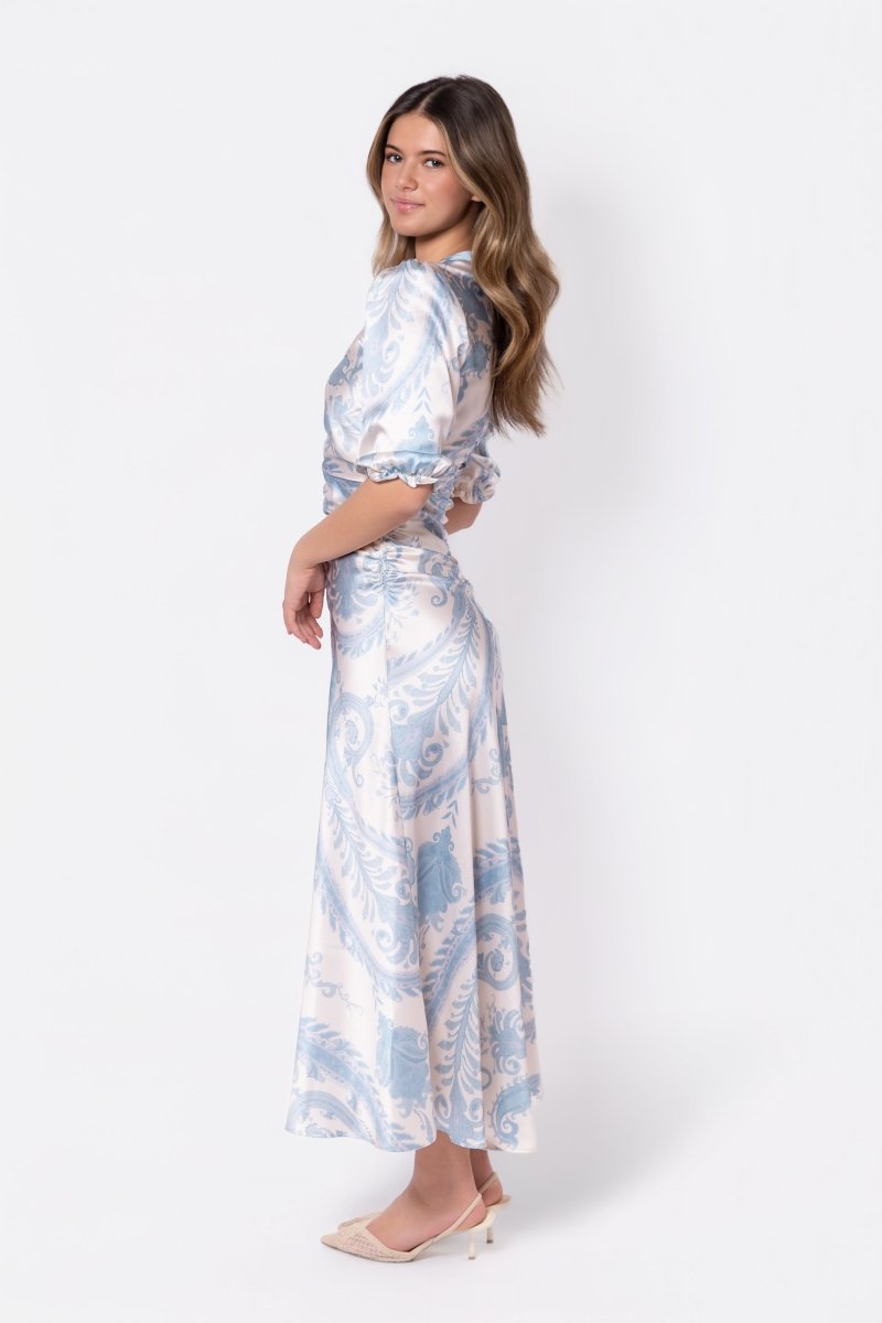 Audrey Dress Short Sleeve (Ivory/Blue) - Glamourous Grace