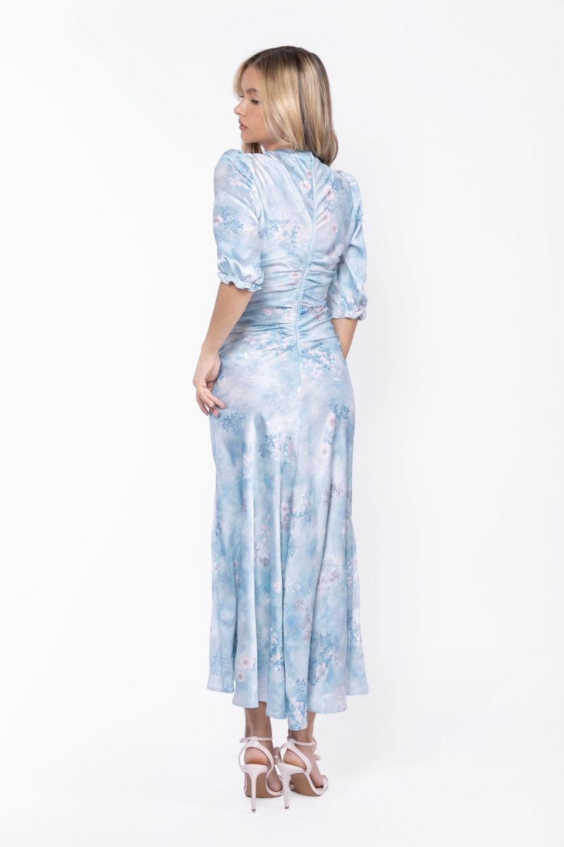 Audrey Dress Short Sleeve (Light Blue Flower) - Glamourous Grace