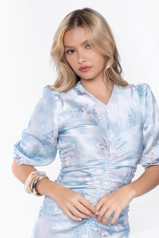 Audrey Dress Short Sleeve (Light Blue Flower)