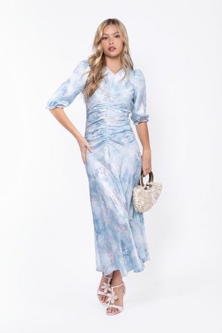 Audrey Dress Short Sleeve (Light Blue Flower)