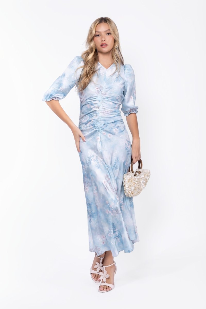 Audrey Dress Short Sleeve (Light Blue Flower) - Glamourous Grace