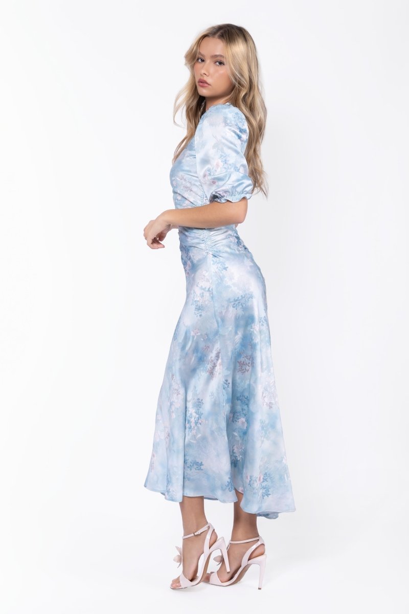 Audrey Dress Short Sleeve (Light Blue Flower) - Glamourous Grace