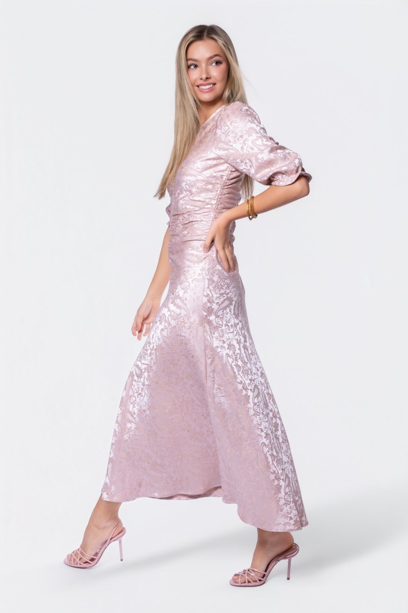Audrey Dress Short Sleeve (Light Pink/Khaki) - Glamourous Grace