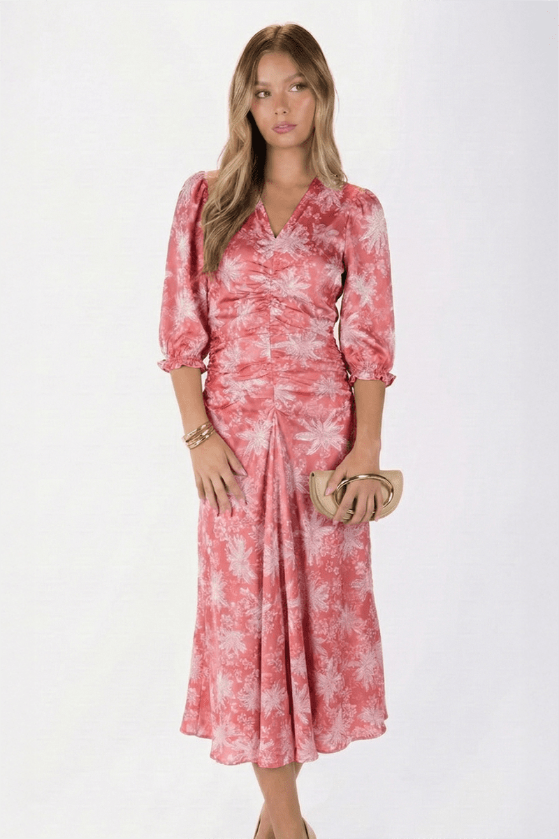 Audrey Dress Short Sleeve (Peach Flower) - Glamourous Grace