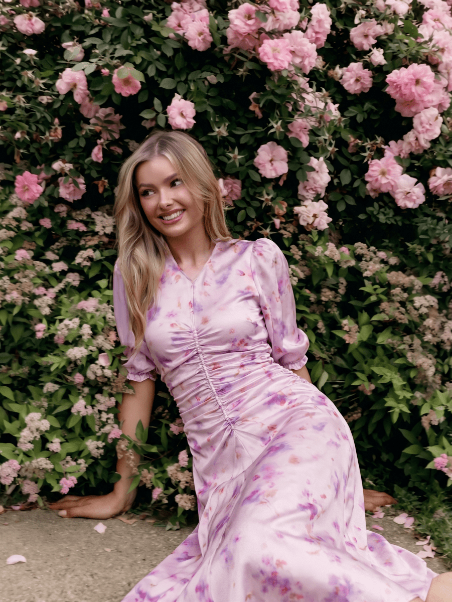 Audrey Dress Short Sleeve (Pink/Purple) - Glamourous Grace