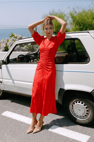 Audrey Dress Short Sleeve (Red Solid)