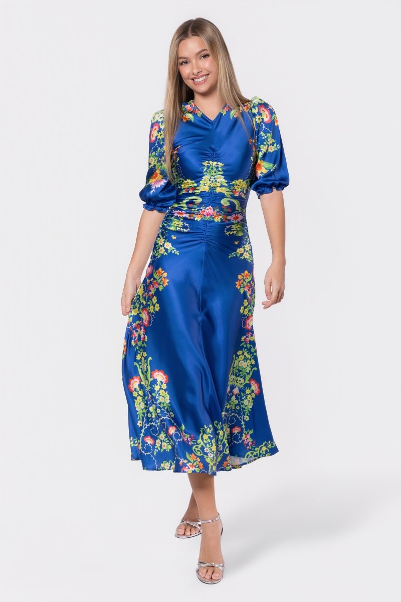 Audrey Dress Short Sleeve (Royal Blue Pattern) - Glamourous Grace