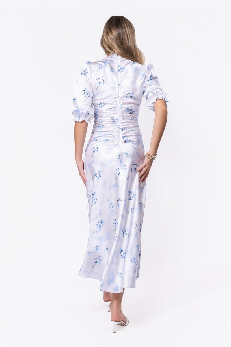 Audrey Dress Short Sleeve (White/Blue) - Glamourous Grace